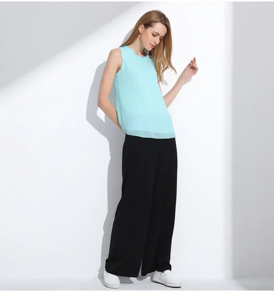White Elegant Ruffle Sleeveless Women’s Casual Blouse Tops for Summer