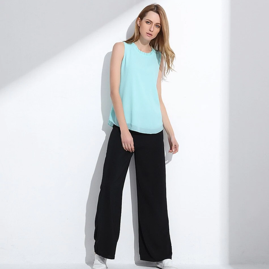 White Elegant Ruffle Sleeveless Women’s Casual Blouse Tops for Summer
