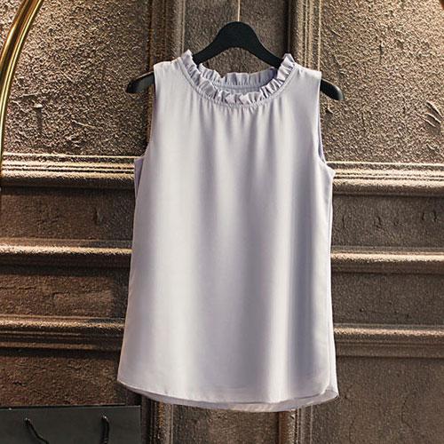 White Elegant Ruffle Sleeveless Women’s Casual Blouse Tops for Summer