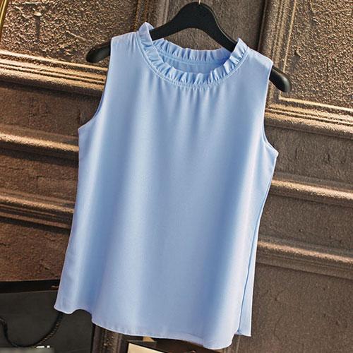 White Elegant Ruffle Sleeveless Women’s Casual Blouse Tops for Summer