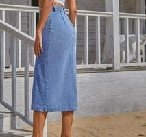 Women Button Up Knee Length High Waist Slit Skinny Jean Long Skirts on Clearance