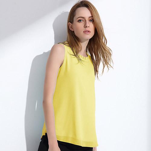 Women's Chiffon Sleeveless Collar Ruffles Casual O-Neck Blouse