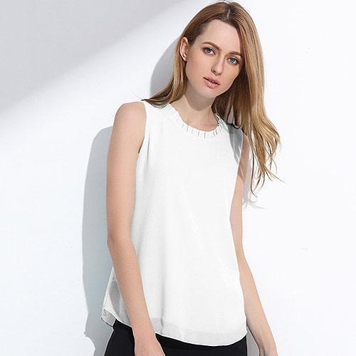 Women's Chiffon Sleeveless Collar Ruffles Casual O-Neck Blouse
