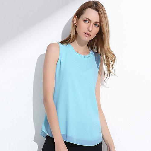 Women's Chiffon Sleeveless Collar Ruffles Casual O-Neck Blouse