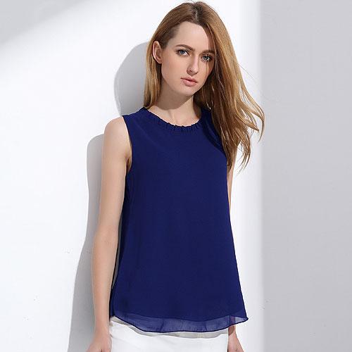 Women's Chiffon Sleeveless Collar Ruffles Casual O-Neck Blouse