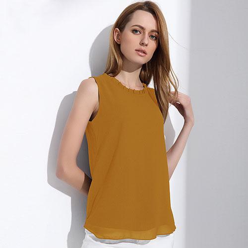 Women's Chiffon Sleeveless Collar Ruffles Casual O-Neck Blouse