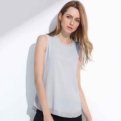 Women's Chiffon Sleeveless Collar Ruffles Casual O-Neck Blouse