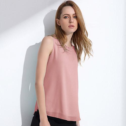 Women's Chiffon Sleeveless Collar Ruffles Casual O-Neck Blouse