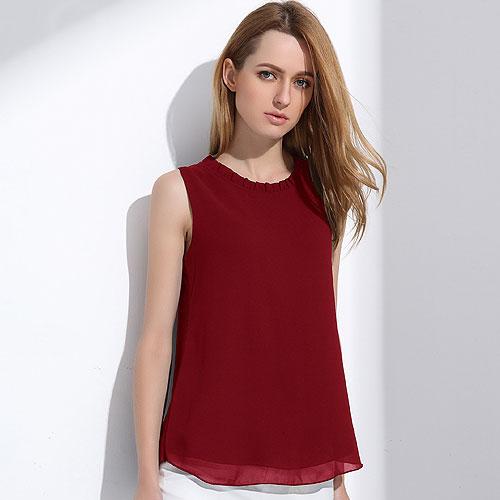 Women's Chiffon Sleeveless Collar Ruffles Casual O-Neck Blouse