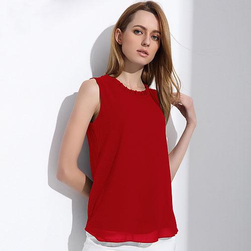 Women's Chiffon Sleeveless Collar Ruffles Casual O-Neck Blouse