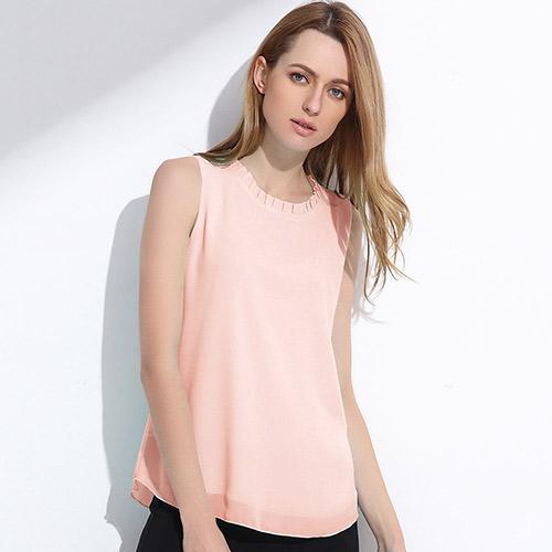 Women's Chiffon Sleeveless Collar Ruffles Casual O-Neck Blouse