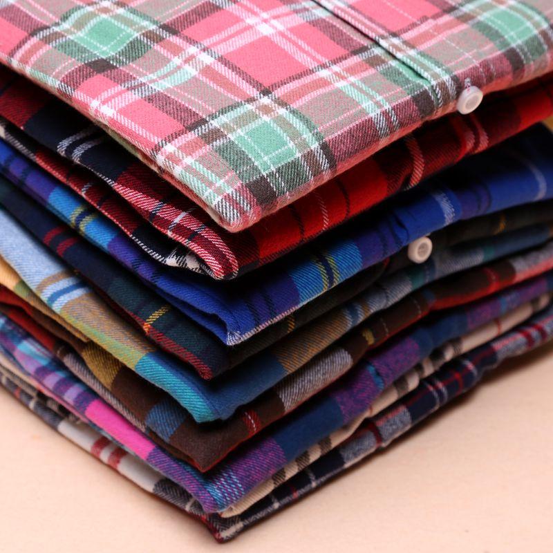 Women's Cotton Flannel Plaid Pattern Long Sleeve Pink Shirt with Buttons