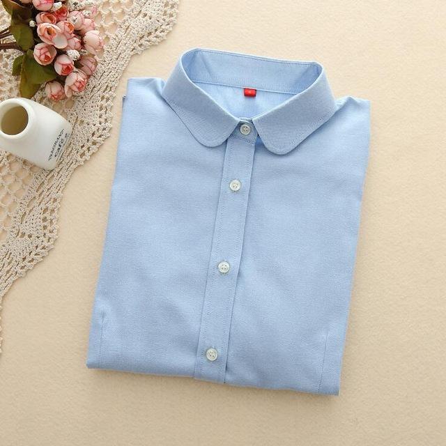 Women's Oxford Long Sleeve Solid Casual Blouse with Buttons and Collar