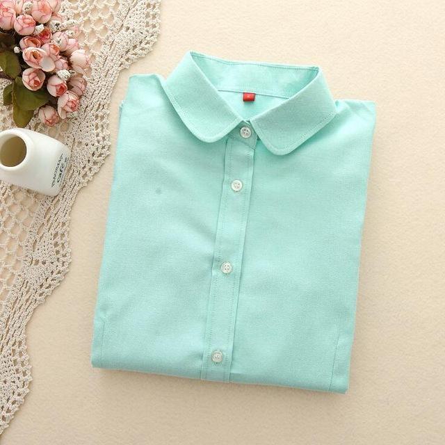 Women's Oxford Long Sleeve Solid Casual Blouse with Buttons and Collar