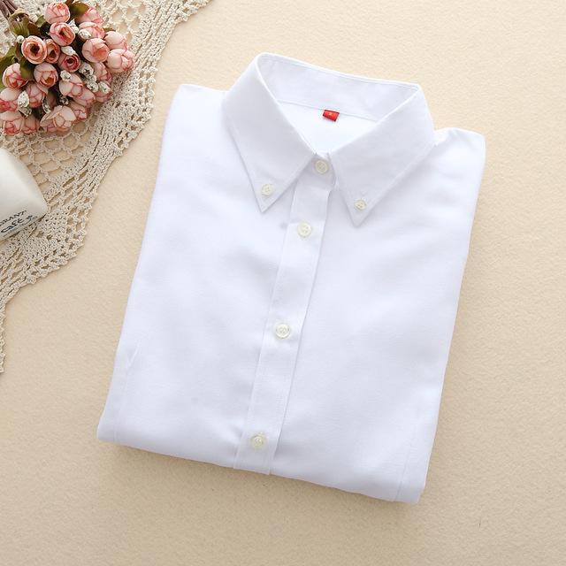 Women's Oxford Long Sleeve Solid Casual Blouse with Buttons and Collar