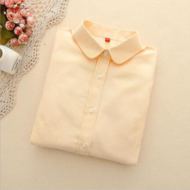Women's Oxford Long Sleeve Solid Casual Blouse with Buttons and Collar