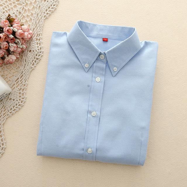 Women's Oxford Long Sleeve Solid Casual Blouse with Buttons and Collar