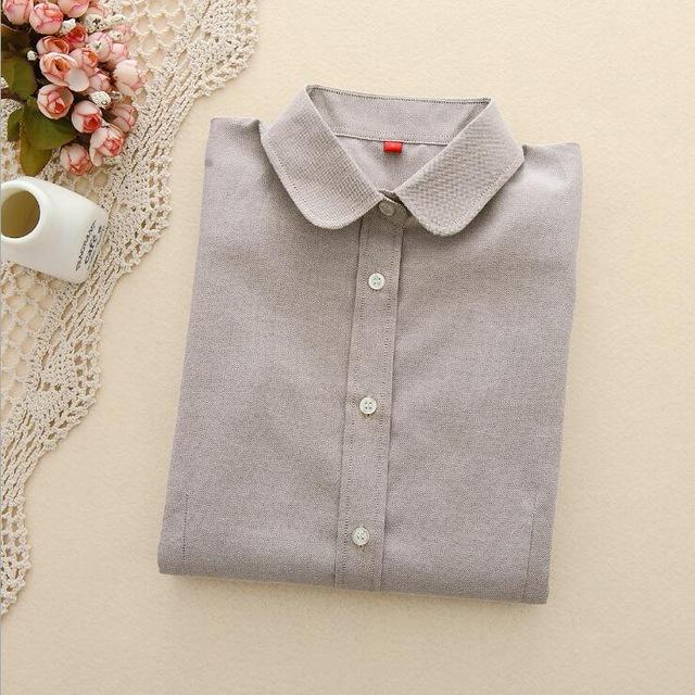 Women's Oxford Long Sleeve Solid Casual Blouse with Buttons and Collar