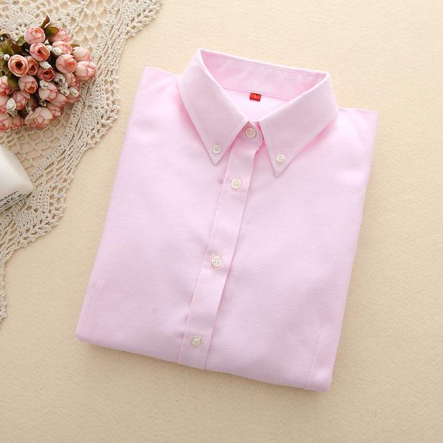 Women's Oxford Long Sleeve Solid Casual Blouse with Buttons and Collar