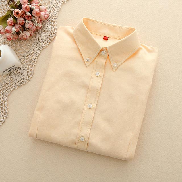 Women's Oxford Long Sleeve Solid Casual Blouse with Buttons and Collar