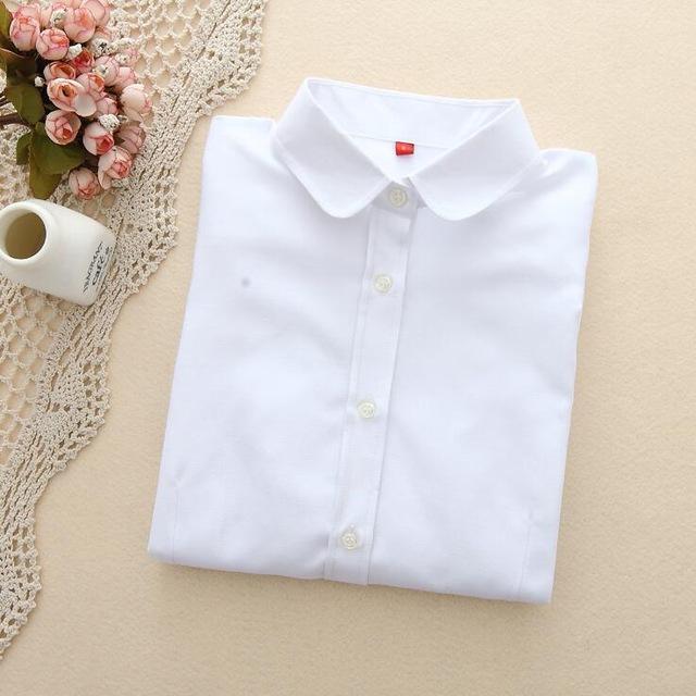 Women's Oxford Long Sleeve Solid Casual Blouse with Buttons and Collar