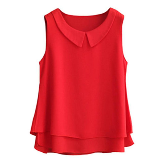 Women's Plus Size S-4XL Loose Sleeveless Chiffon Shirts for Summer Casual