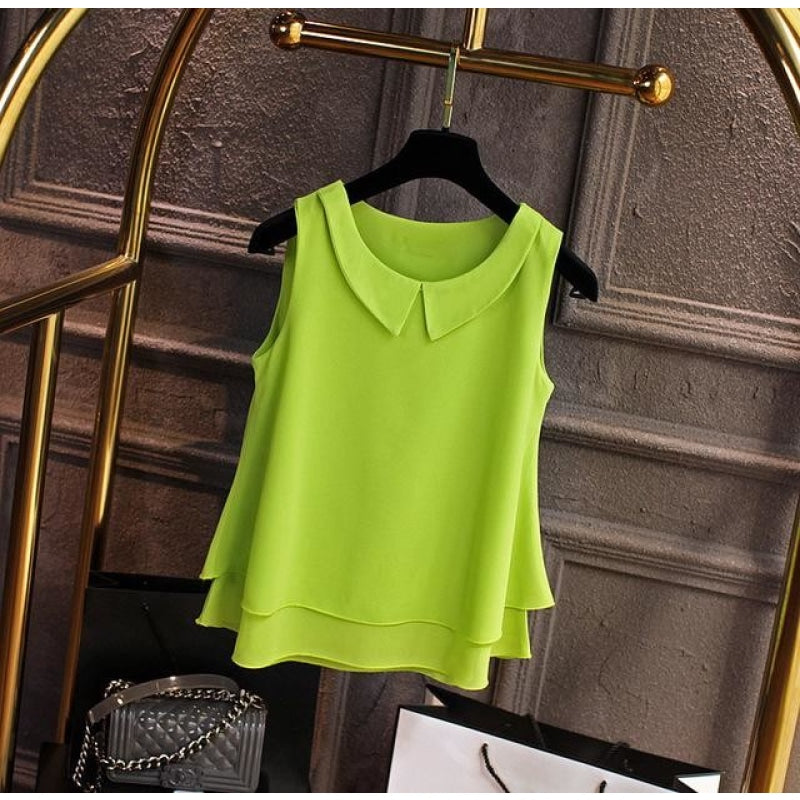 Women's Plus Size S-4XL Loose Sleeveless Chiffon Shirts for Summer Casual