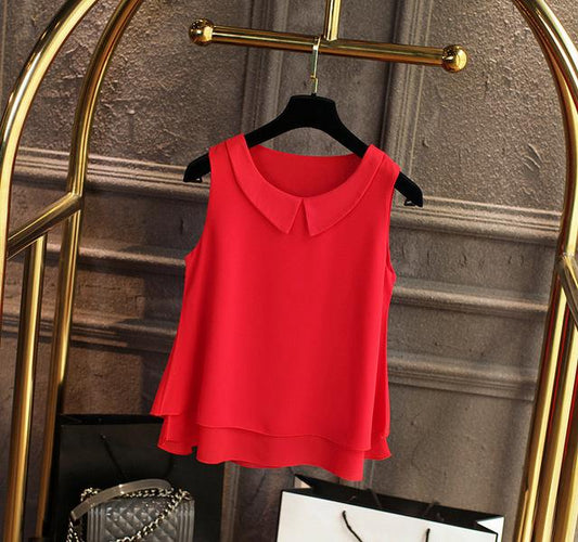 Women's Plus Size S-4XL Loose Sleeveless Chiffon Shirts for Summer Casual