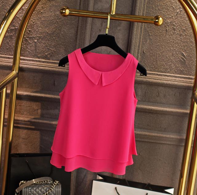 Women's Plus Size S-4XL Loose Sleeveless Chiffon Shirts for Summer Casual