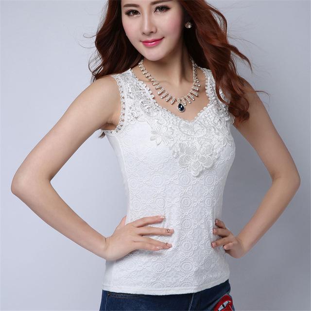 Women's Plus Size Sexy Sleeveless Lace Floral V-Neck Elegant Blouse