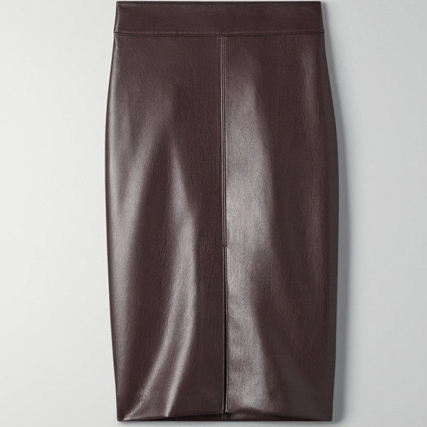 Women's Sexy Streetwear Synthetic Leather High Waist Slit Pencil Office Skirt