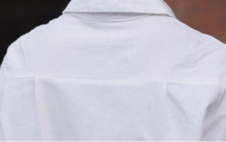 Women's White Long Sleeve Cotton Polyester Solid Long Shirt with Collar