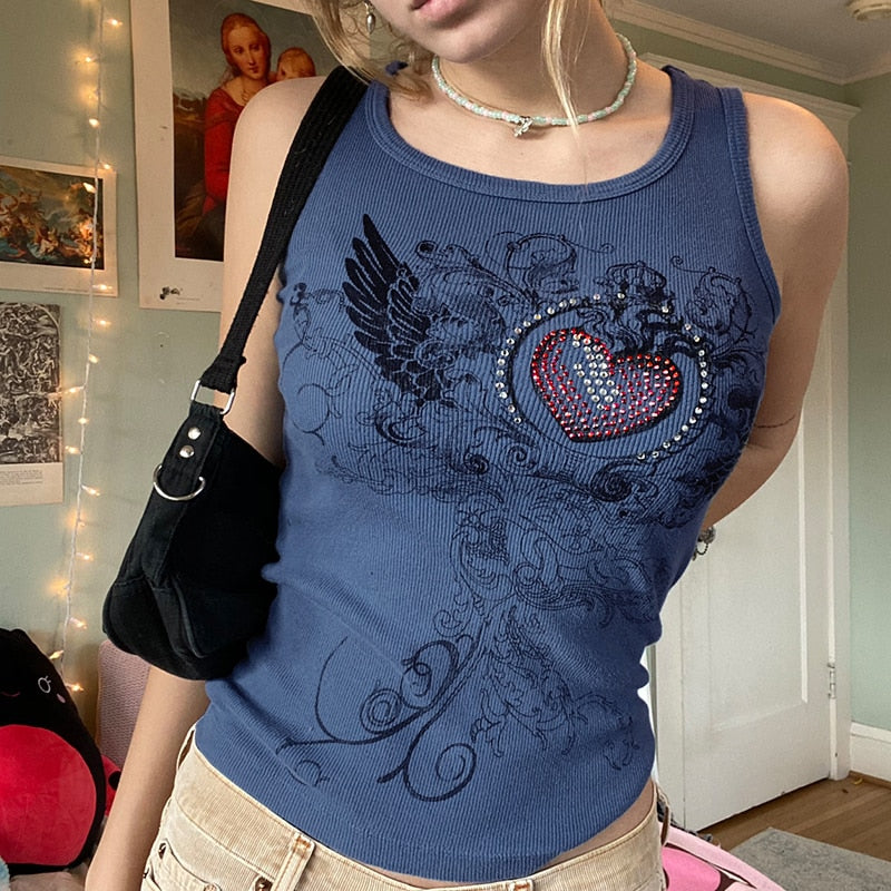 Women's Summer Diamonds Printed Mini Vest Sleeveless Camisoles