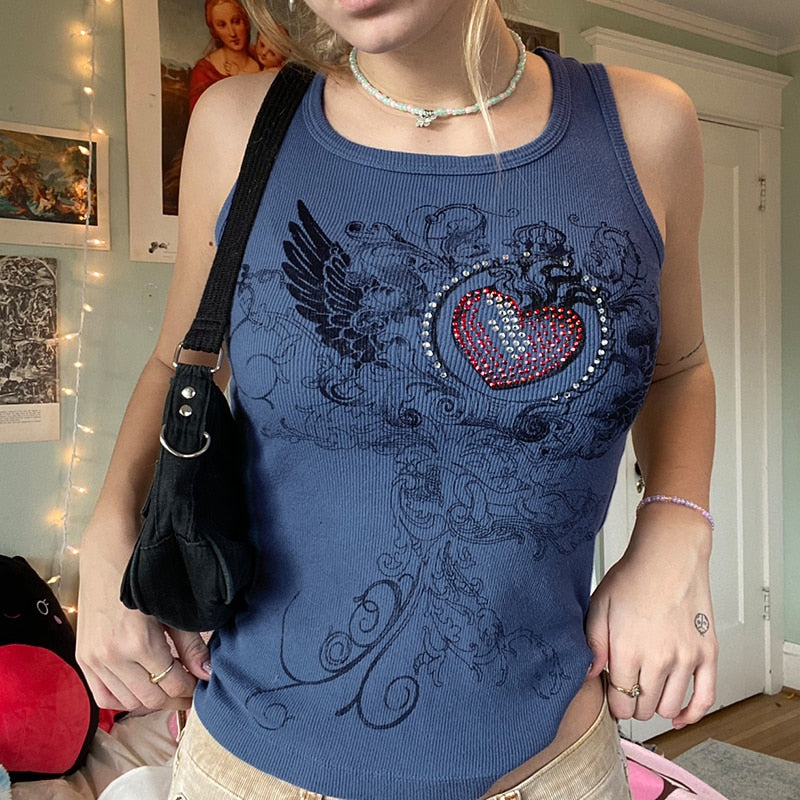 Women's Summer Diamonds Printed Mini Vest Sleeveless Camisoles