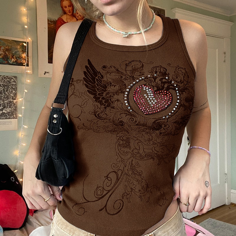 Women's Summer Diamonds Printed Mini Vest Sleeveless Camisoles