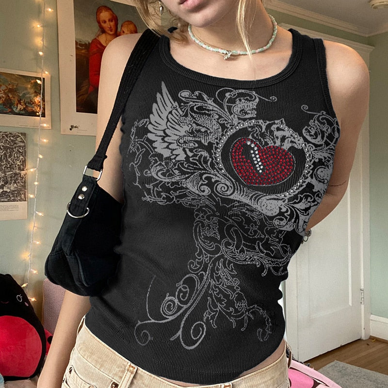 Women's Summer Diamonds Printed Mini Vest Sleeveless Camisoles