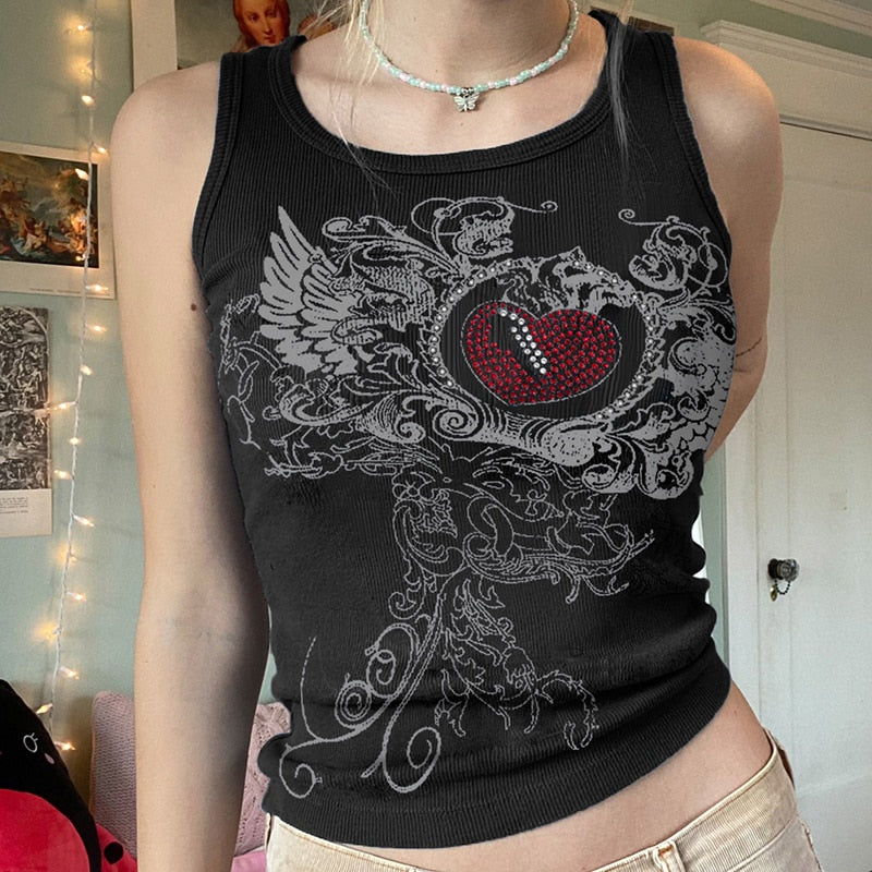 Women's Summer Diamonds Printed Mini Vest Sleeveless Camisoles